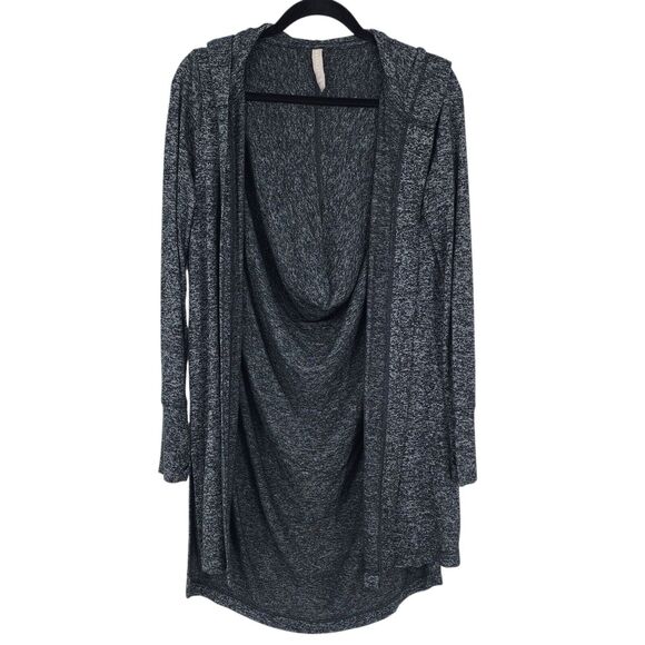 Athleta Hooded Draped Cardigan Black Heathered Long Sleeve Sweater Size XXS - Picture 1 of 4